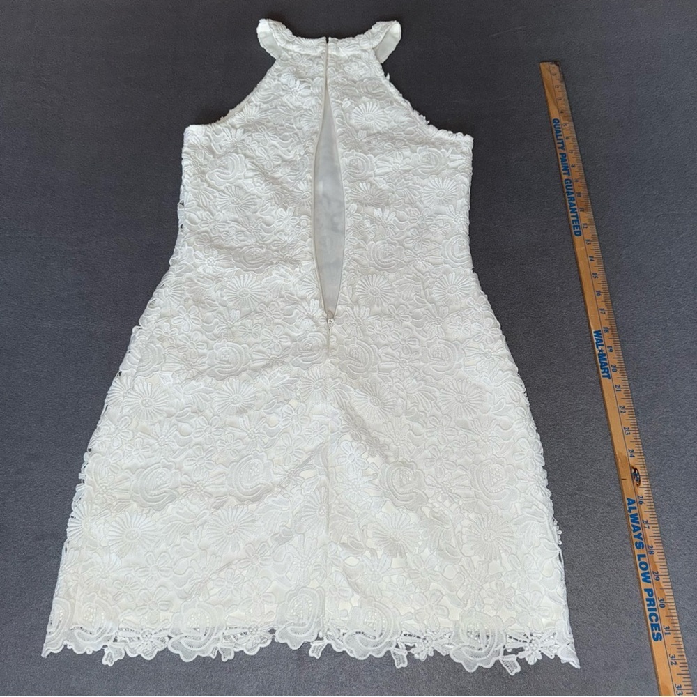 Lulu's Ivory Floral Lace Mini halter Dress lined Coastal Fairy Cottage Size M - Picture 6 of 13